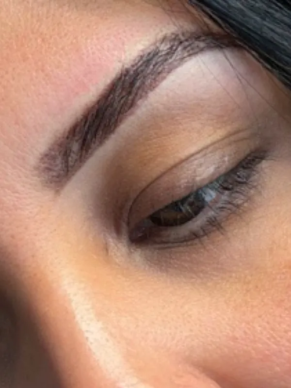 Powder brows recién hechas, ceja sombreada