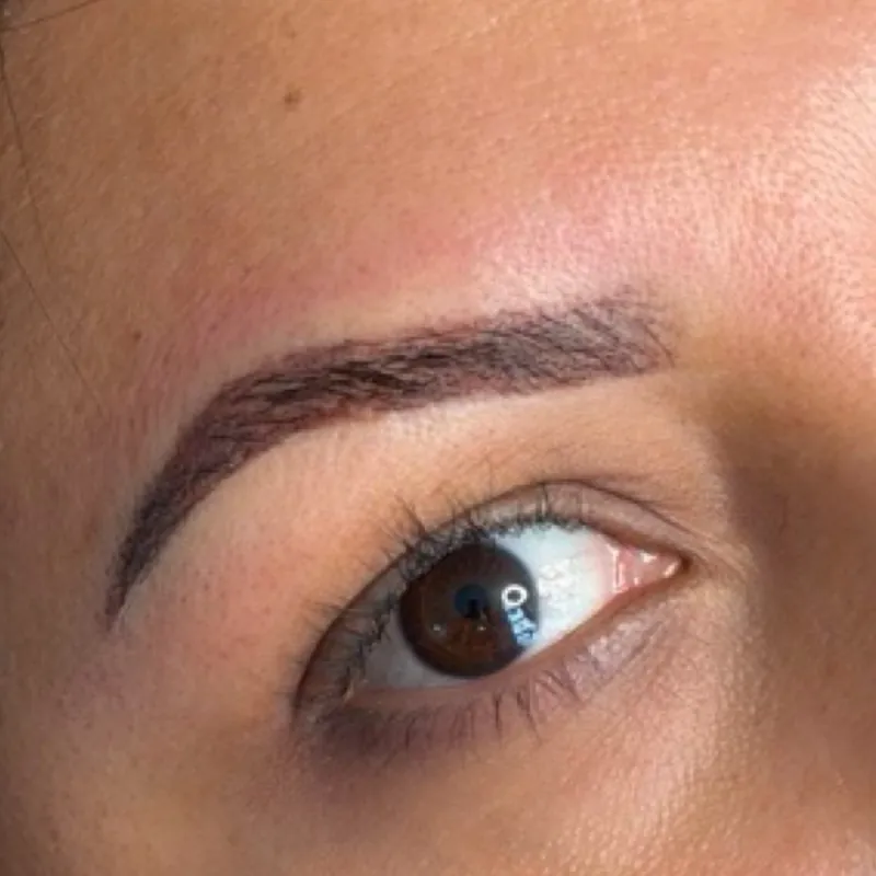 Powder brows recién hechas por Kliz Studio: ceja sombreada, de cerca